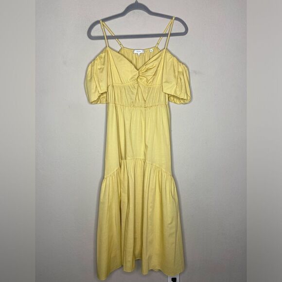Vince Draped Midi Yellow Dress Cold-Shoulder Tiered Size 0 - Picture 14 of 16